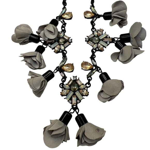 INC Statement Necklace With Fabric Flowers & Crystal Accents.  C16 - Picture 13 of 13